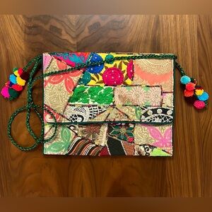 Multi Color Ethnic Patchwork Embellished Envelope Large Clutch